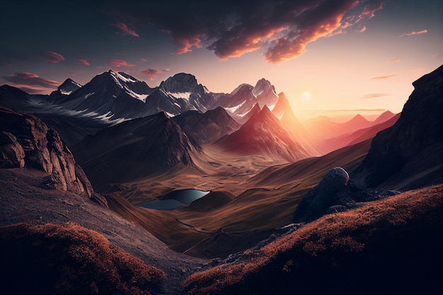 Scenic sunrise in the high mountains of the alpes generative ai