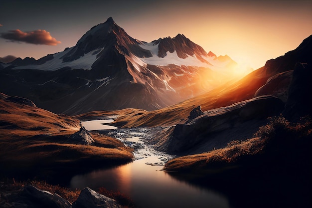 Scenic sunrise in the high mountains of the alpes generative ai