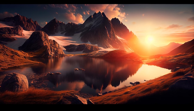 Scenic sunrise in the high mountains of the alpes Generative AI