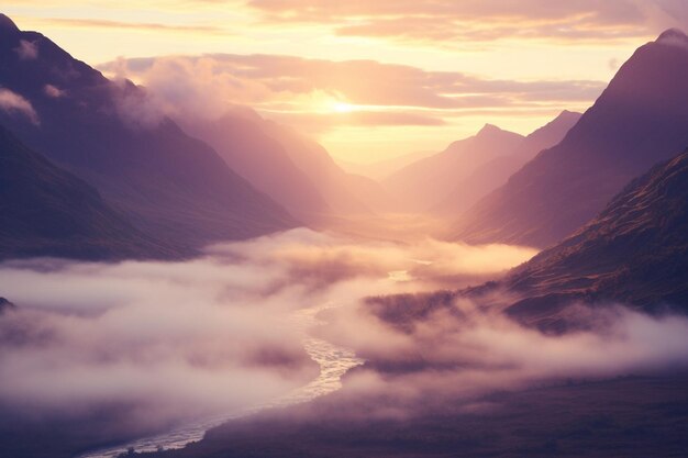 A scenic sunrise in the high mountains of the alpes