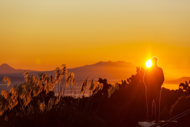 Scenic Sunset in the mountains. Autumn season.