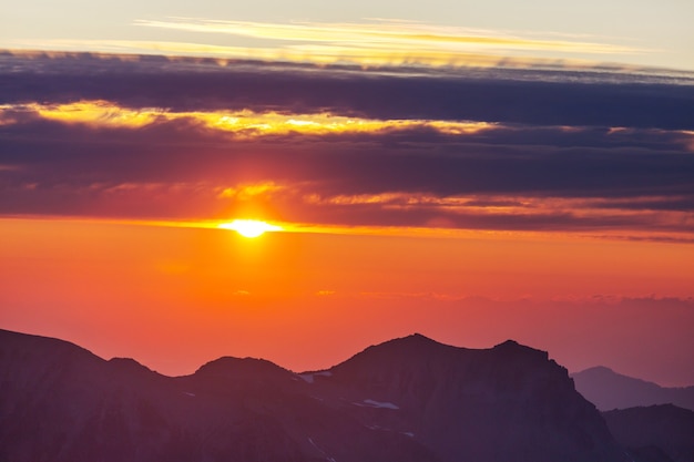 Scenic Sunset in the mountains. Autumn season.