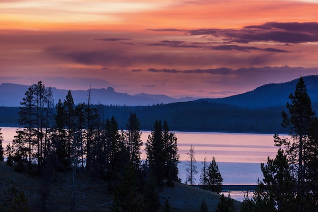 Scenic Sunset in the mountains in fall season