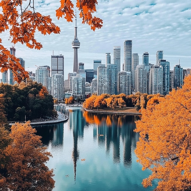 Photo scenic toronto financial district skyline an