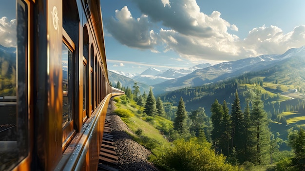 Photo scenic train journey captivating views of rolling hills and valleys