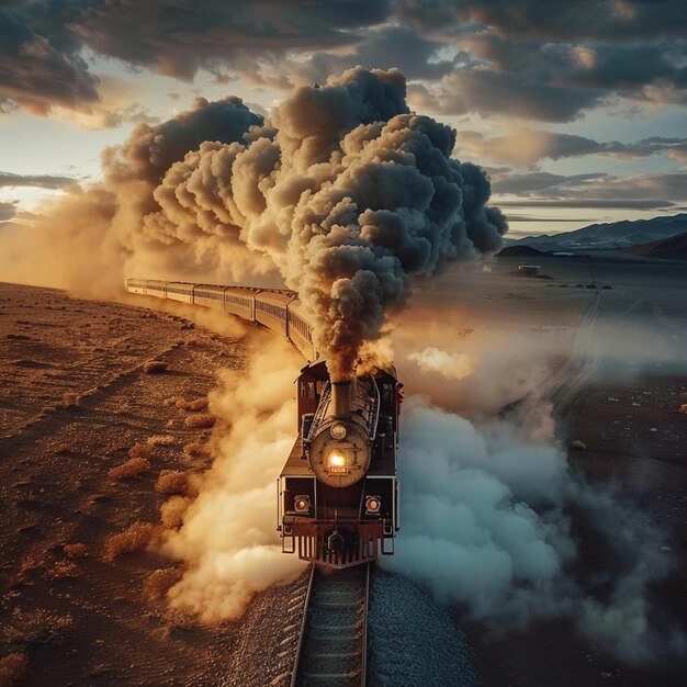 Photo a scenic train journey through a lush dirt field