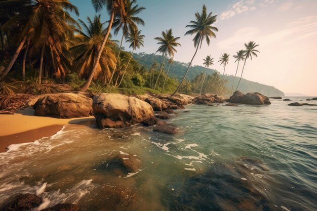 Scenic Tropical Beach with Palm Trees