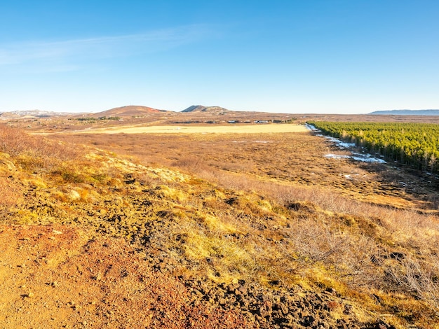 Scenic view around Kerid crater in winter season along golden circle road trip in Iceland