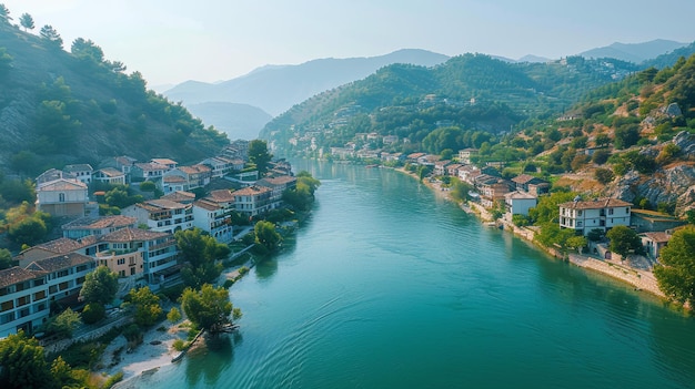 Scenic View of Berat Historic City on River in Albania