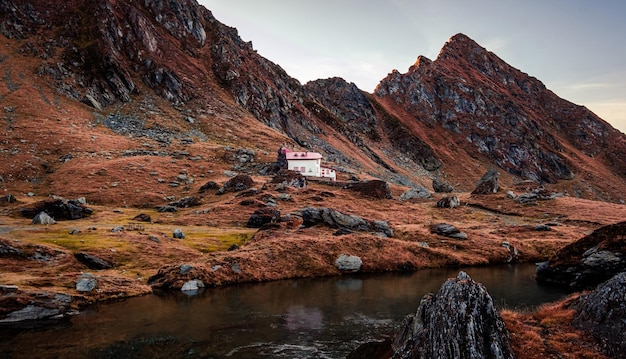 Scenic view of building in mountains