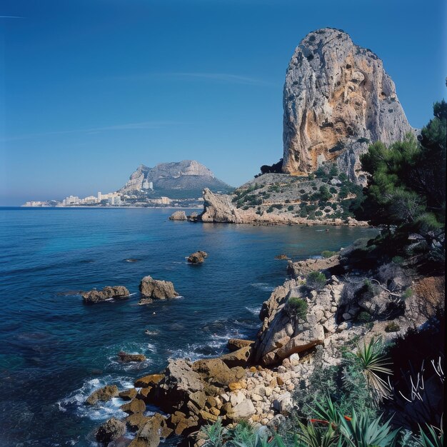 Photo scenic view of calpe39s de ifach rock formation under a clear blue sky comunidad autonoma de valencia