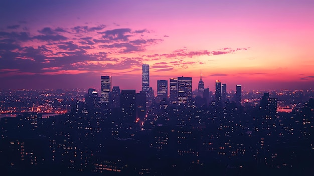 Photo a scenic view of a city skyline at dusk