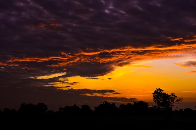 Scenic view of dramatic sky over silhouette landscape