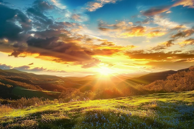 Scenic view of field against dramatic sky sun