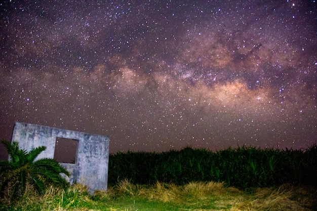 Scenic view of field against sky at night