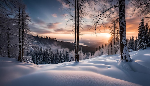 Scenic view of forest against sky during winter