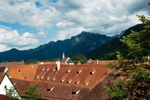 Scenic view of Fussen and mountains Alps