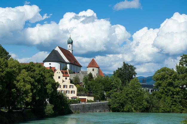 Scenic view of Fussen and mountains Alps