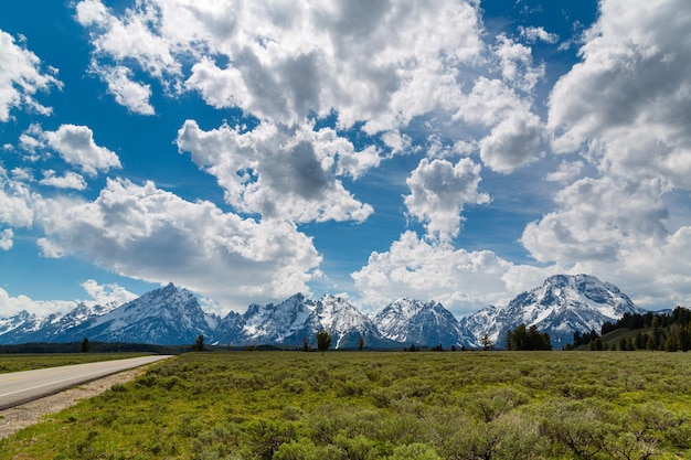 Scenic view of the Grand Teton from Teton Park Road Yellowstone National Park Wyoming USA