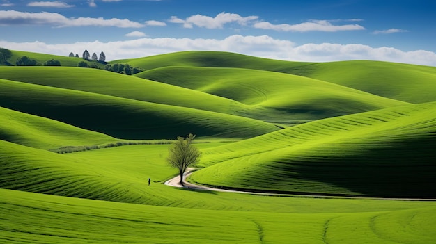 Scenic View Of Green Rolling Hills On A Sunny Day