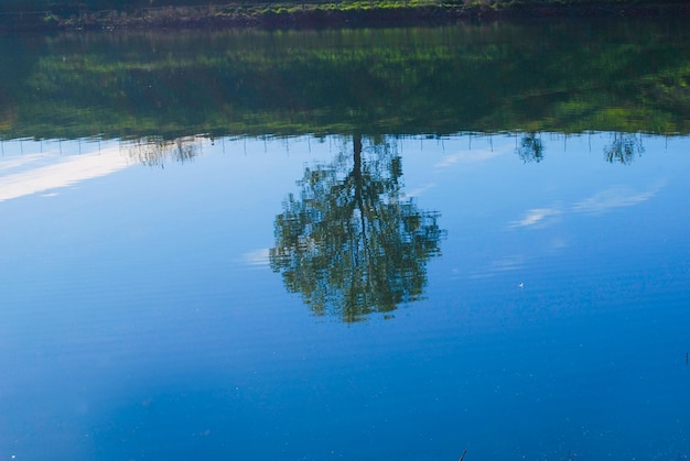 Scenic view of lake against blue sky