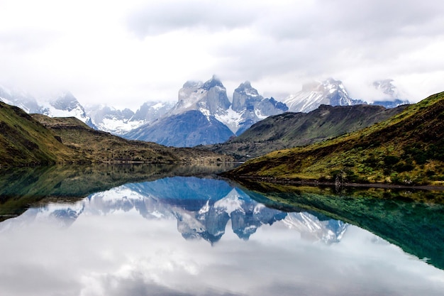 Photo scenic view of lake against cloudy sky