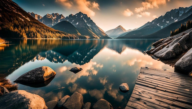 Photo scenic view of lake against mountain range morskie oko