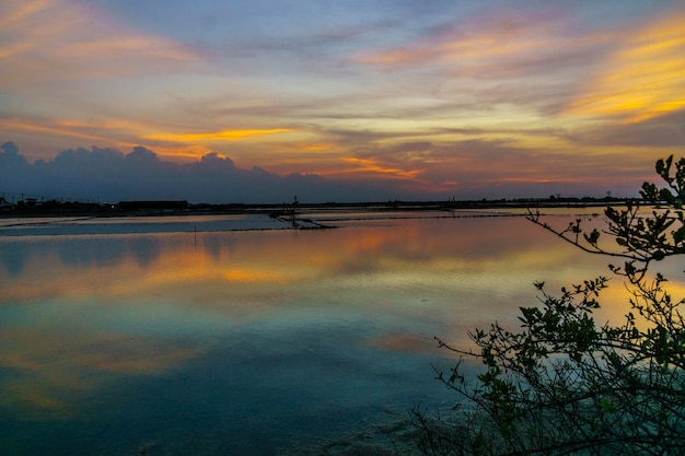 Scenic view of lake against sky during sunset