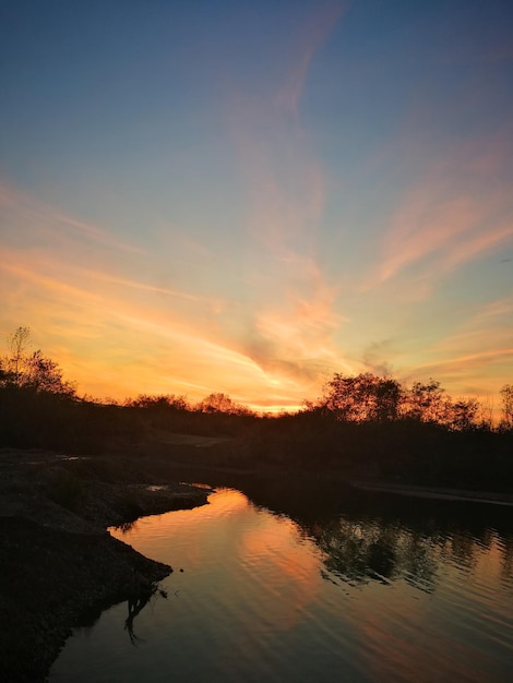 Scenic view of lake against sky during sunset