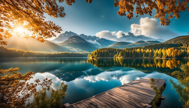 Photo scenic view of lake in forest against sky