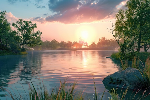 Scenic view of lake at sunset