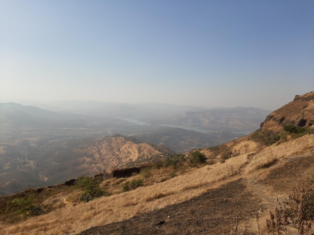 Scenic view of mountains against clear sky