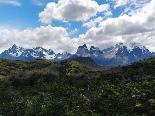 Scenic view of mountains against cloudy sky