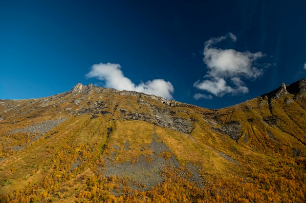 Scenic view of mountains in autumn against sky Senja island Norway