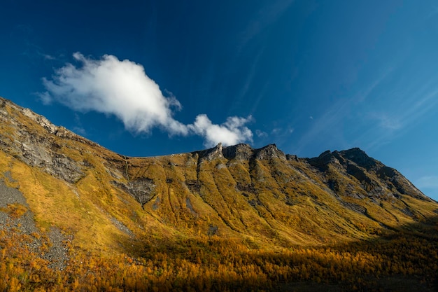 Scenic view of mountains in autumn against sky Senja island Norway