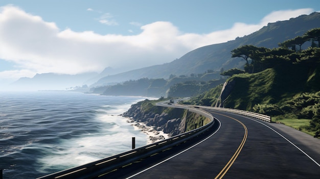 A scenic view of the ocean and a highway with a view