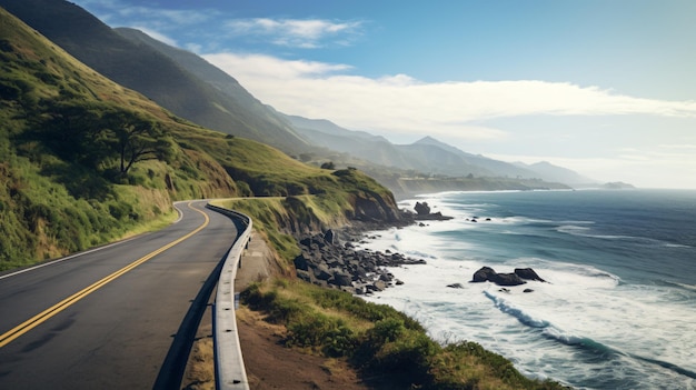 A scenic view of the ocean and a highway with a view