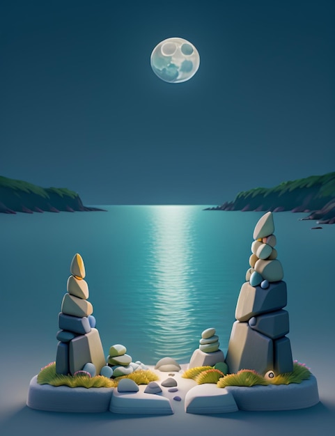 Scenic view of rocks with a moon in the background