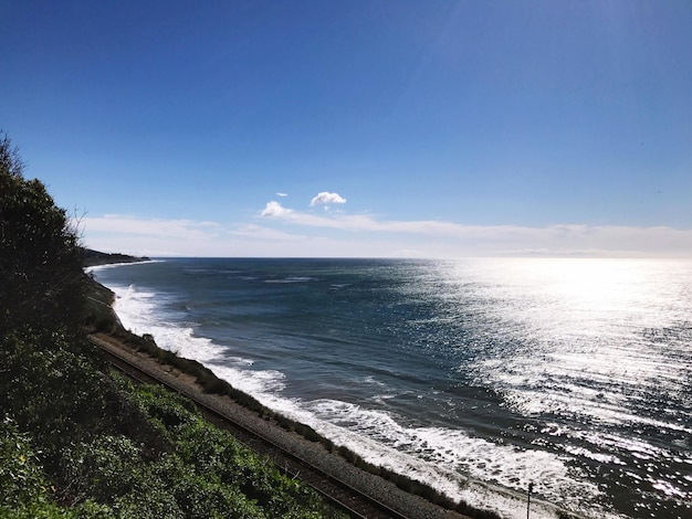 Scenic view of sea against blue sky