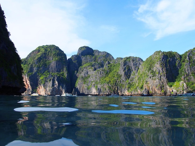 Scenic view of sea and rocks against sky