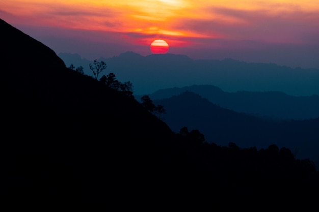 Scenic View Of Silhouette Mountains Against Sky During Sundown and beam