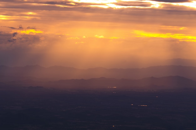 Scenic View Of Silhouette Mountains Against Sky During Sunset and beam