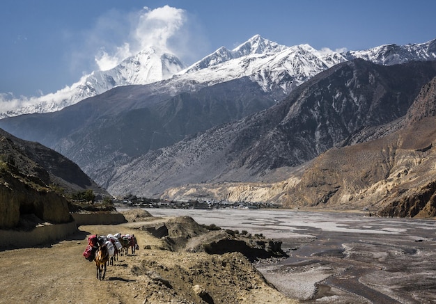 Photo scenic view of snowcapped mountains against sky