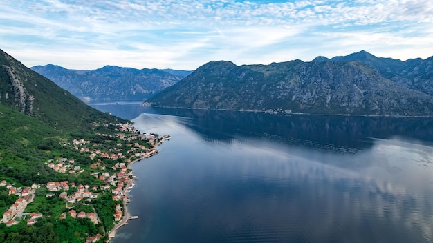 Scenic view on a sunny day on boko kotor bay montenegro