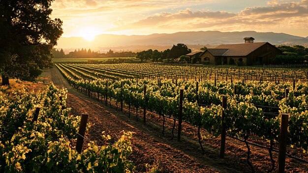 Photo scenic vineyard landscape at sunset capturing the essence of wine country beauty and herit