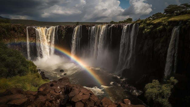 Sceniwaterfall with a rainbow AI generated