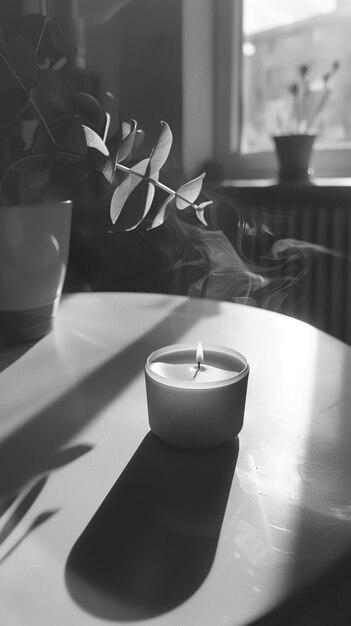 Photo a scented candle on a white surface under the sun