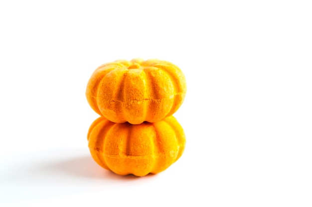 Scented orange bath bombs in the shape of a pumpkin Skin care products