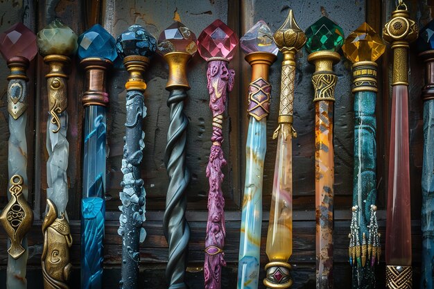 Scepters used by wizards to cast spells magical fantasy staves Generative Ai