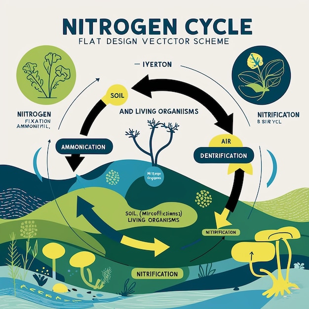 Photo scheme of the nitrogen cycle flats design illustration